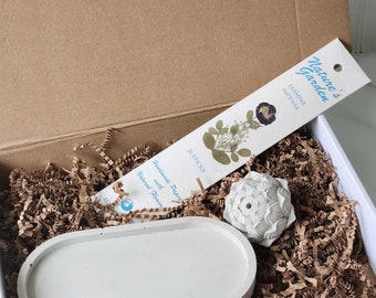 Incense Lover Gift Set-Jesmonite Lotus Incense Burner with Nature's Garden Incense Gift-Jesmonite Oval Tray-Lotus Incense Holder