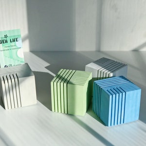 Porte-cartes de visite architectural cube en ciment - Support photo géométrique carré en béton - Décoration de bureau minimale - Papeterie - Bureau