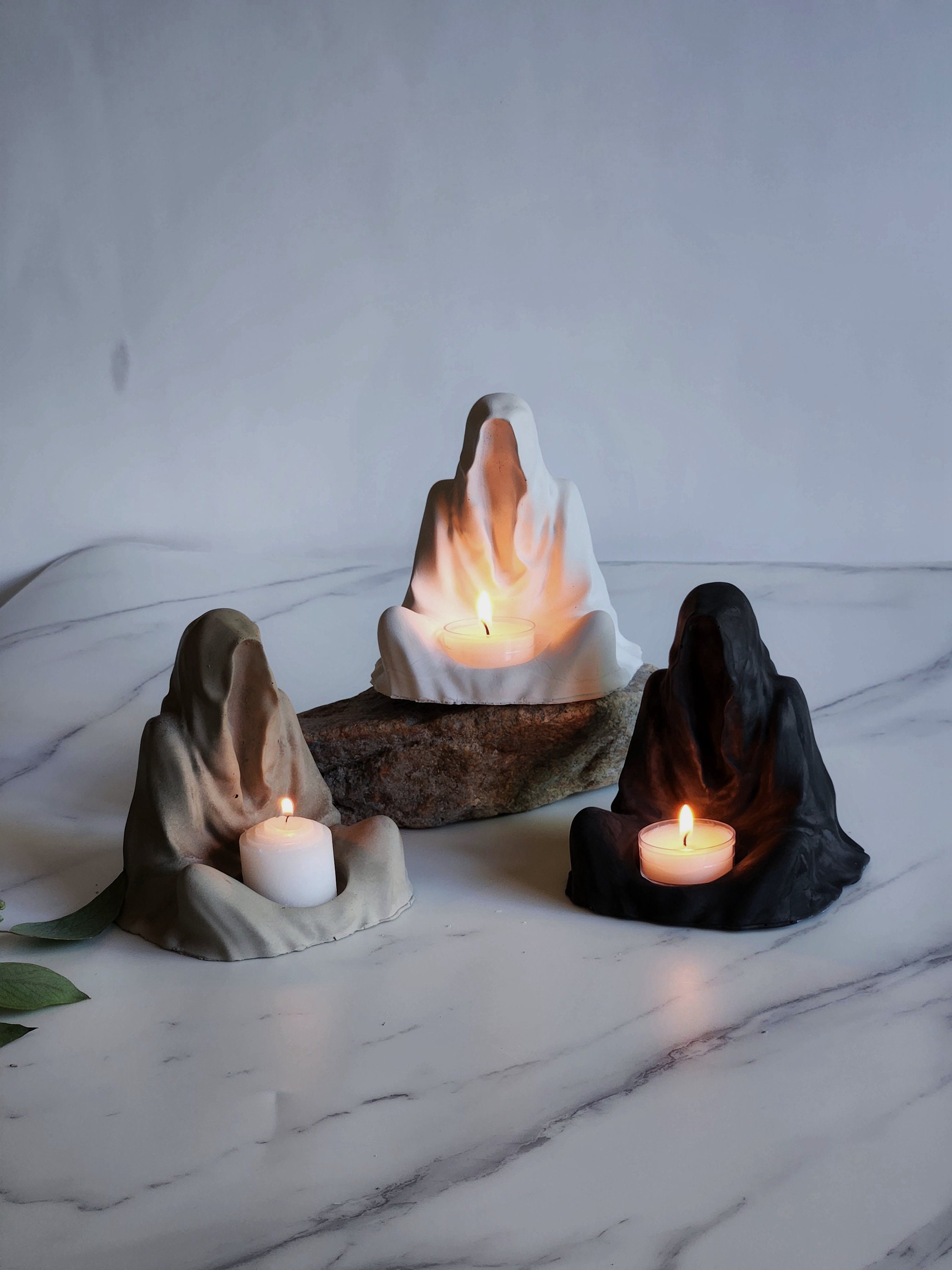 Jesmonite Ghost Candle Holder-Halloween Ghost Decorations for Fall-Spooky Ghost Candlestick Holder-Gothic Home Decor