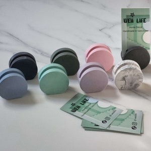 Porte-cartes rond en jesmonite fait main - Porte-cartes de visite couleur - Support photo - Porte-cartes de fête - Support pour numéros de table de mariage