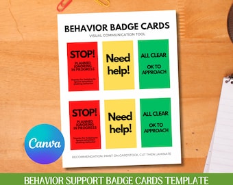 Behavior Support Badge Cards Template, Communication Cards for Behavior, Behavior Management, ABA Therapy, Visual communication tools