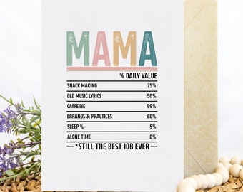 Mama Greeting Card, Funny Mothers Day Card, Blank Greeting Card, Self-Adhesive Kraft Envelope