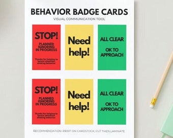 Behavior Support Badge Cards, Communication Cards for Behavior, Special Ed Behavior Management, ABA Therapy, Visual communication tools