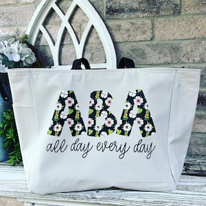 ABA Therapist Tote Bag, ABA Therapy Gift, Canvas Tote Bag with Pockets, Behavior Analyst Bag, aba Christmas Gift, Aba Therapy Bag