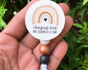 Changing Lives One Session at a Time Badge Reel, Therapist Badge Holder, Therapist Accessories, Behavior Technician gift, ABA Badge Clip