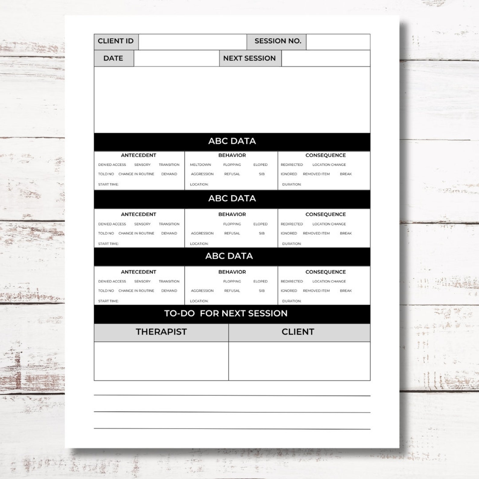ABA Data Collection, Session Notes Data Sheets, Behavior Therapy Log ...