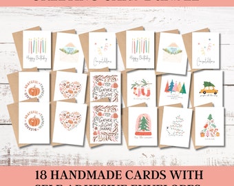 Assorted Greeting Card Bundle for Every Occasion, Thanksgiving Hostess Card, Christmas Greeting Cards, Blank Thank You Note, Birthday Cards