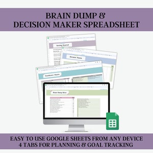 Digital Brain Dump, Brain Dump Spreadsheet, Digital Goal Planner, Digital Goal Tracker, Decision Matrix Google Sheets, Eisenhower Matrix
