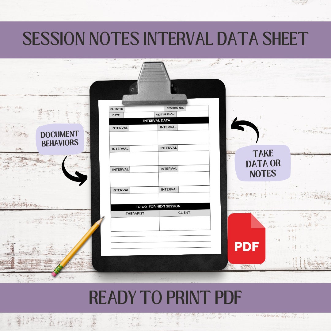 ABA Data Collection, Session Notes Data Sheets, Behavior Therapy Log ...