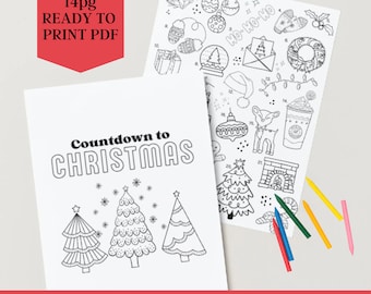 Weihnachten Countdown Malseite, Malseite zum Ausdrucken, Malvorlage für Weihnachten, Malbuch, Weihnachtsbuch, Malbuch