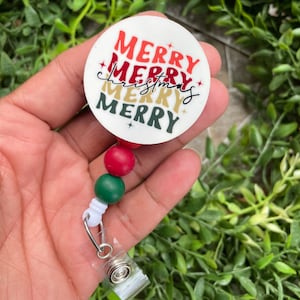 Merry Christmas Badge Reel, Christmas Badge Holder, Christmas ID Holder, Retractable ID Badge Holder, Christmas Retractable ID Reel