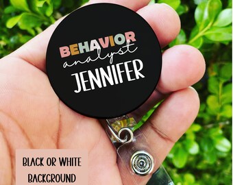 Personalized ABA Badge Reel, Behavior Analyst Badge Clip, Behavior Technician Badge Reel, Therapist Accessories, Therapist Lanyard
