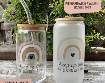 Changing Lives One Session at a Time Tumbler, Cold Brew Glass with Lid, ABA Christmas gift, Coffee Tumbler for Therapist, ABA Therapy Gift