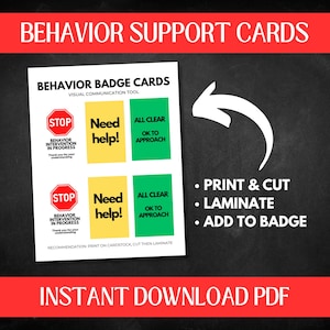 Stop Behavior Support Badge Cards, Communication Cards for Behavior, Special Ed Behavior Management, ABA Therapy, Visual communication tools