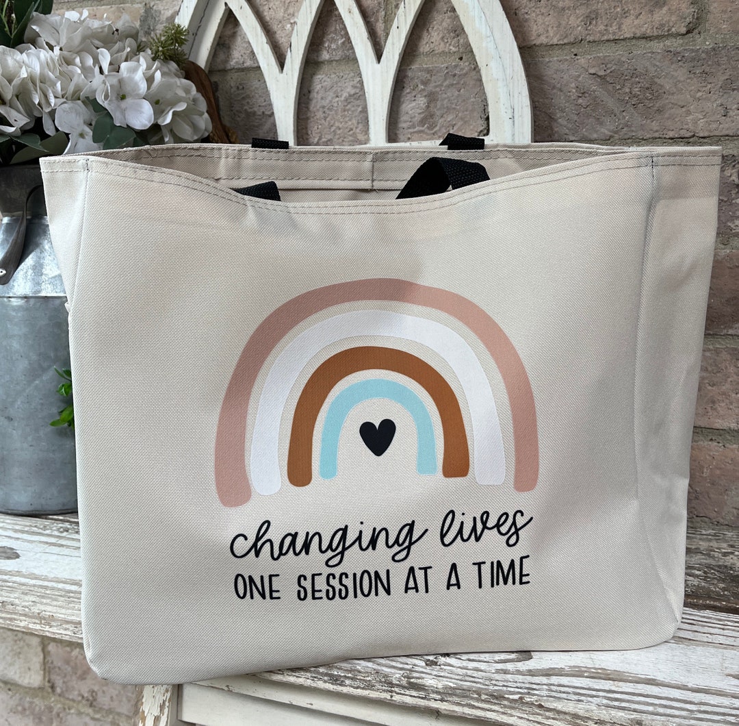 Therapist Canvas Tote Bag With Pockets, Changing Lives One Session at a