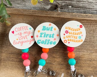But First Coffee Badge Reel, Coffee is My Love Language Badge Reel, Stressed Blessed Coffee Obsessed Badge Reel, Coffee Lover ID Holder