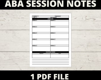 Session Note Template Aba | Etsy New Zealand