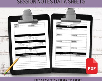 ABA Data Collection, Session Notes Data Sheets, Behavior Therapy Log, ABC Data Sheet, Interval Behavior Data, ABA Digital Download