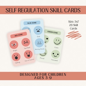 Cartões de auto-regulação, flashcards escolares em casa, aprendizagem socioemocional, controle da raiva, atividade educacional especial, cartões flash de emoções