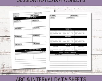 ABA Data Session Notes, ABC Data, Interval Data, Therapy Session Notes, Aba Therapy Log, Behavior Chart,  Behavior Analyst, Behavior Plan