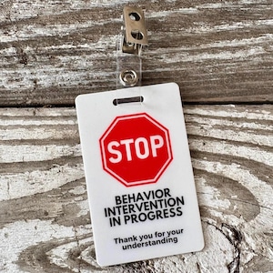 Stop Sign Badge, Behavior Intervention in Progress badge card, Special Education Visual Support, Aba Therapy Matrrials, Classroom Management