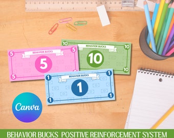 Behavior Bucks Printable Reward System, Instant Download PDF, Printable Reward System, Behavior Management Tool, Reward System for Kids