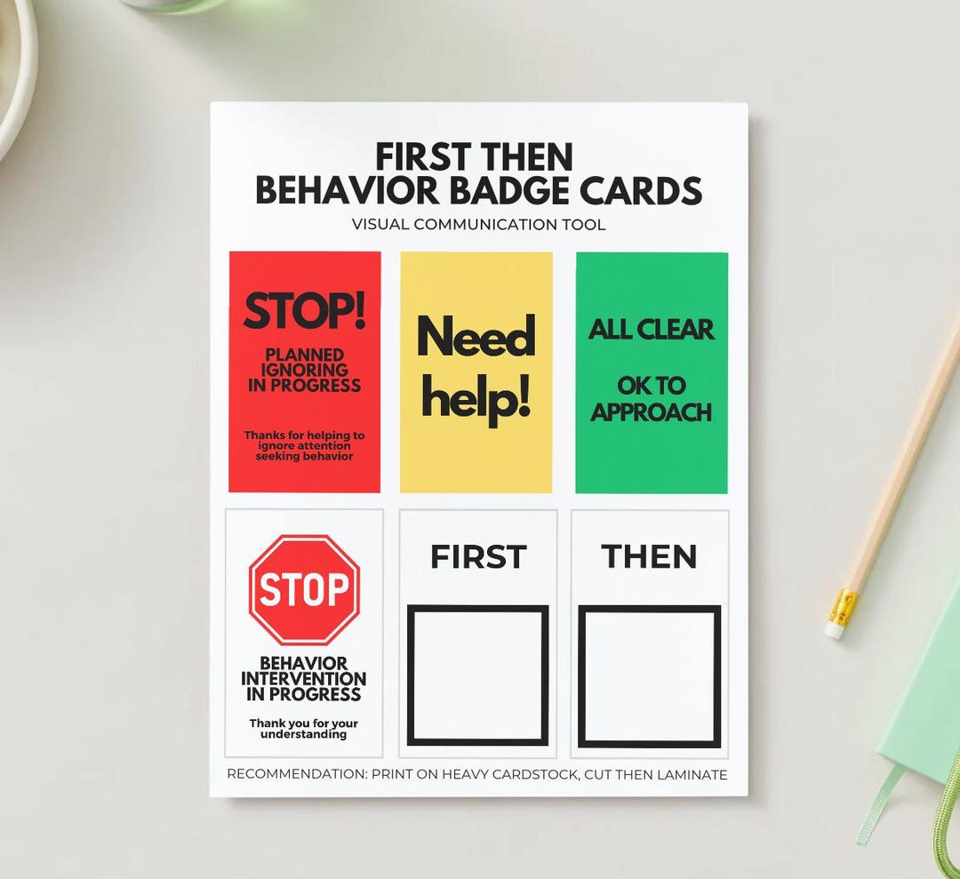 First Then Behavior Support Badge Cards, Special Education ...