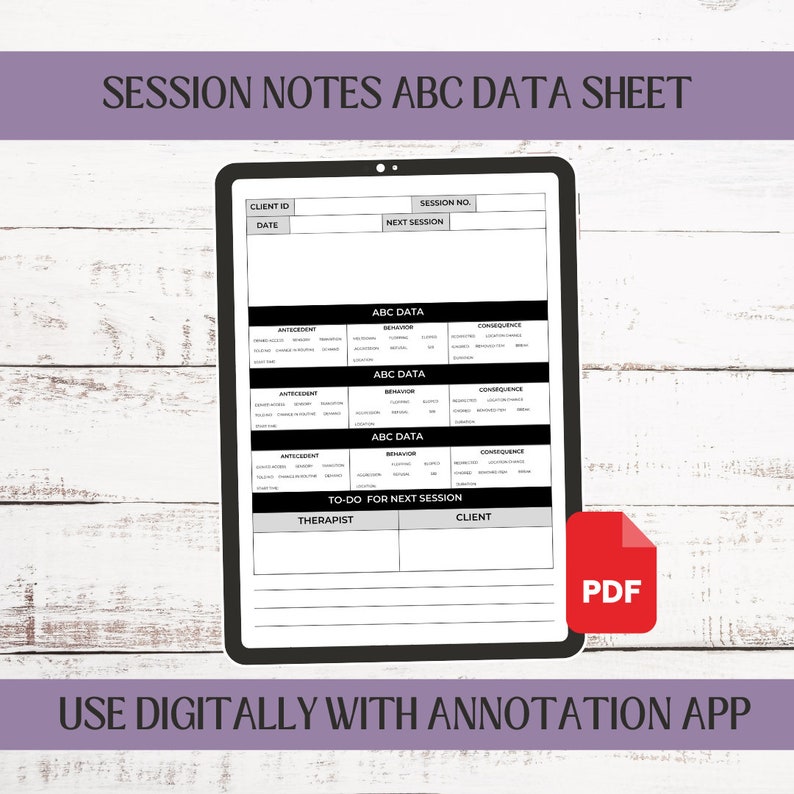 ABC Data Sheet, ABA Digital Download, Aba Session Notes, Aba Therapy ...