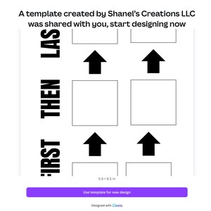 May include: A black and white graphic design template with the words "FIRST THEN LAS" and four arrows pointing upwards. The template is 5.5 inches by 8.5 inches.