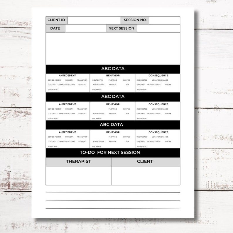 ABA Data Session Notes, ABC Data Log, Therapy Session Note, Aba Therapy ...