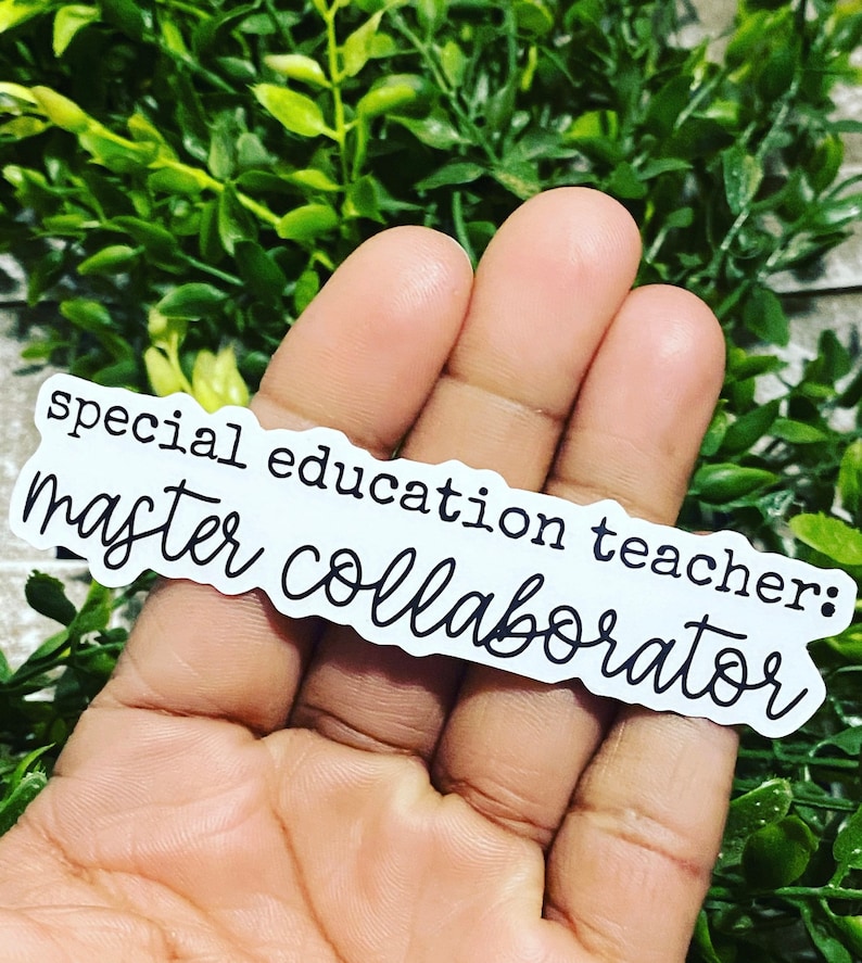 K&ouml;nnte beinhalten: Wei&szlig;er Aufkleber mit schwarzem Text, der "special education teacher: master collaborator" lautet.
