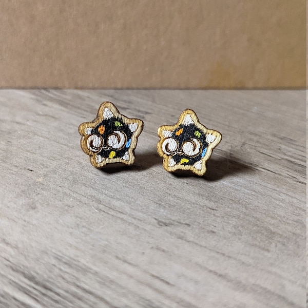 Minior Pokemon-oorbellen, handgeschilderd hout, animecadeau