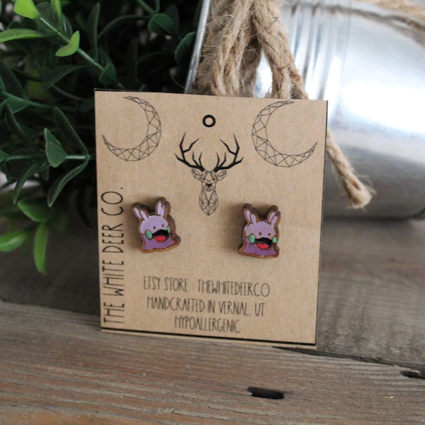 Goomy Pokemon Earrings, Hand-Painted Anime Studs