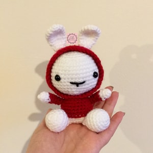 Crochet Hooded Bunny Amigurumi: Handmade Stuffed Animal Mascot