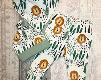 Lion Clothing Set - Gender Neutral Clothing - Newborn Gift Set - Leggings, Hat, Bib Set - Baby Gift Set - Children’s Animal Clothing Set