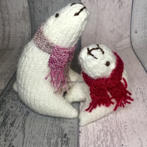 Handmade Knitted Polar Bear Ornament Set: Christmas Decor