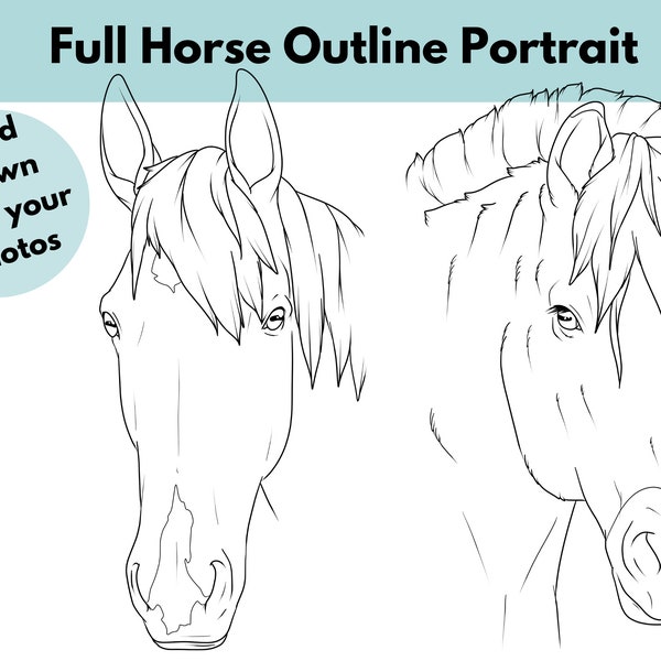 Custom Drawn Horse Outline Portrait - Digital File Only - For tattoo, memorials, gifts and more.