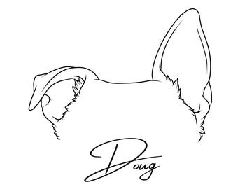 Custom Pet Portrait Ear Line Outline Art • Minimalist Dog Cat Pet Drawing • Digital File for Tattoo, Memorial or Gift
