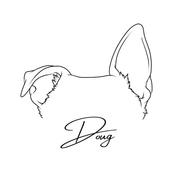 Custom Pet Portrait Ear Line Outline Art • Minimalist Dog Cat Pet Drawing • Digital File for Tattoo, Memorial or Gift
