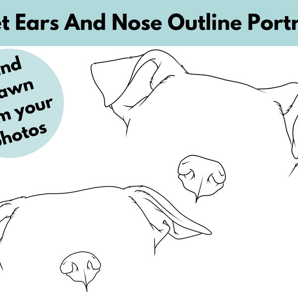 Custom Drawn Pet Ear and Nose Portrait - Digital File Only - For tattoo, memorials, gifts and more.
