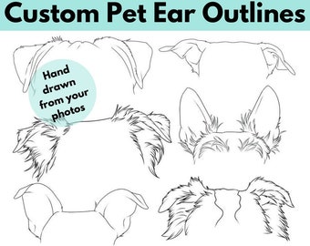 Custom Drawn Pet Ear Portrait - Digital File Only - For tattoo, memorials, gifts and more.