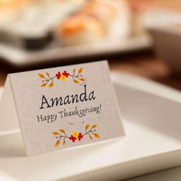 Editable Thanksgiving/Friendsgiving Place Card | Fall Flowers | Printable | PDF | Corjl | Customizable