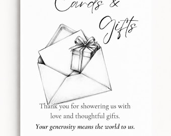 Cards & Gifts Sign Template, Editable Wedding Gift Table Printable, Minimalist Reception Sign, Canva Instant Download