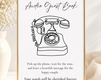 Audio Guest Book Sign Template, Editable Wedding Phone Guestbook Printable, Minimalist Reception Sign, Canva Download