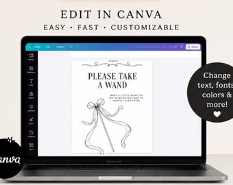 Ribbon Wand Send Off Sign Template, Editable File , Minimalist Canva Wedding Exit Sign, Instant Download Printable Decor