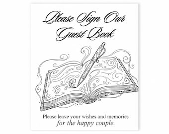 Guest Book Sign Template, Editable Wedding Guestbook Printable, Minimalist Reception Table Sign, Canva Instant Download