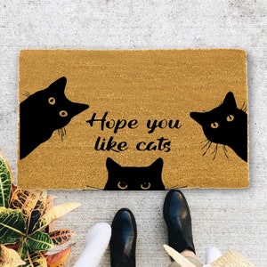 J’espère que vous aimez les chats Paillasson Chat Tapis de porte Chat Tapis de bienvenue Cadeau de chat Paillasson drôle Idées cadeaux de chat drôle Cadeau de chat de bienvenue pour le propriétaire de chat Amour 1108