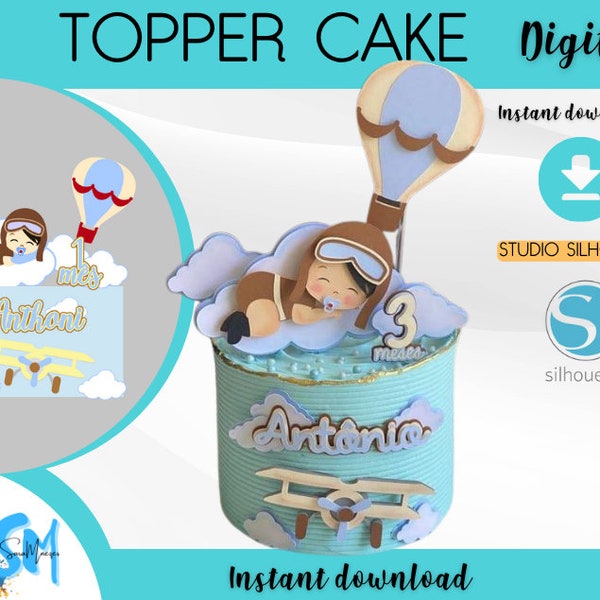 baby aviator cake topper digital, silhouette, studio