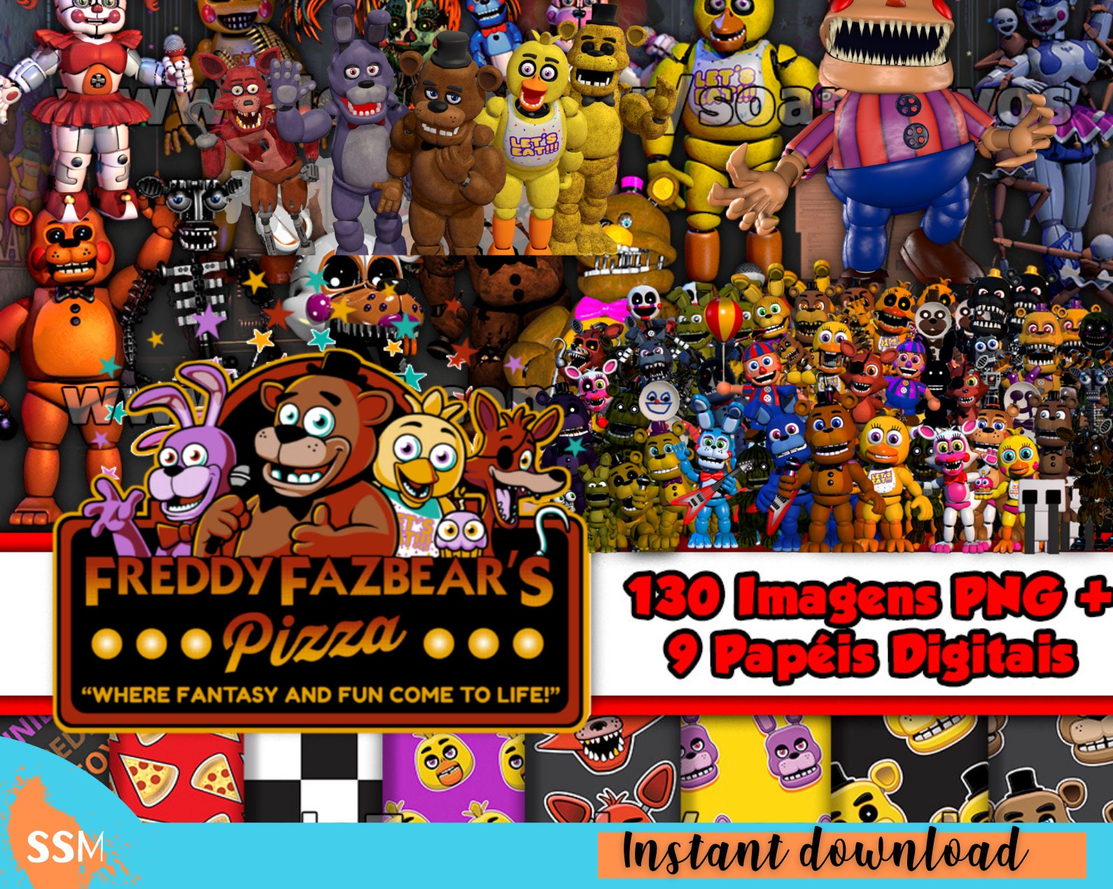 Five Nights at Freddy's Security Breach-themed Party  Banner_purple/orange/red ACCENTS 