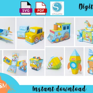 Spielzeug, Zug, Flugzeug, altes Spielzeug Gastgeschenke Boxen personalisiert, Partybedarf Tags Digital, Cake Printable, Kit Party, Geburtstagsdekoration